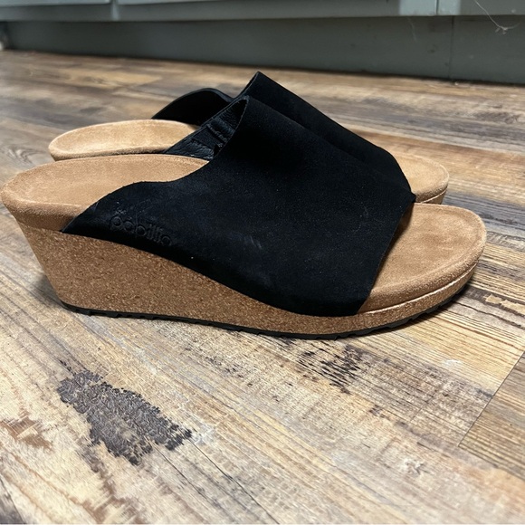 Birkenstock Papillio Women Namica Sandal Size 39 8 Black Suede Cork Wedge Slide - Picture 1 of 8
